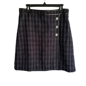 ANN TAYLOR Navy Button Faux Wrap Ladies Career Tweed Skirt,‎ 10